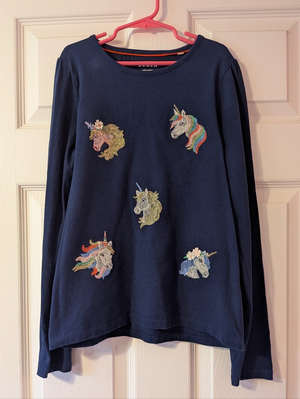 Mini Boden Unicorn Superstitch Puff Sleeve Long Sleeve Shirt